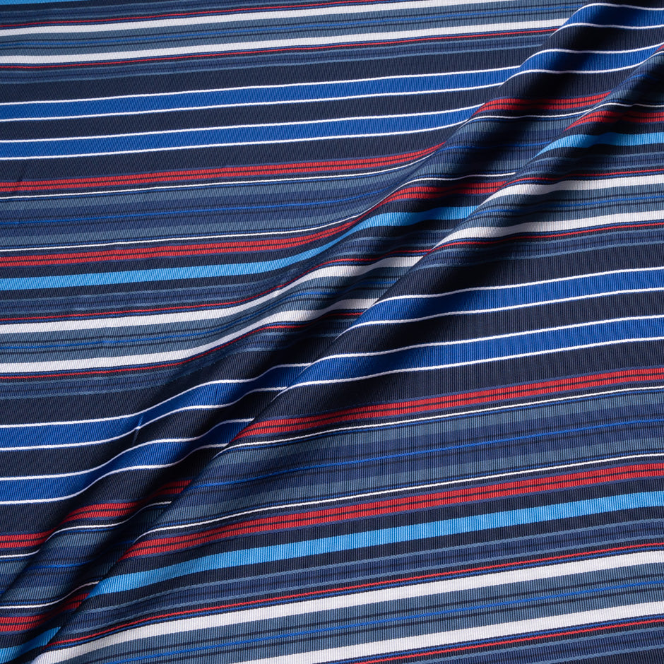 Blue & Red Striped Pure Silk Faille