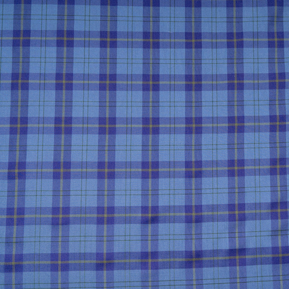 Blue Tartan Checkered Silk Twill