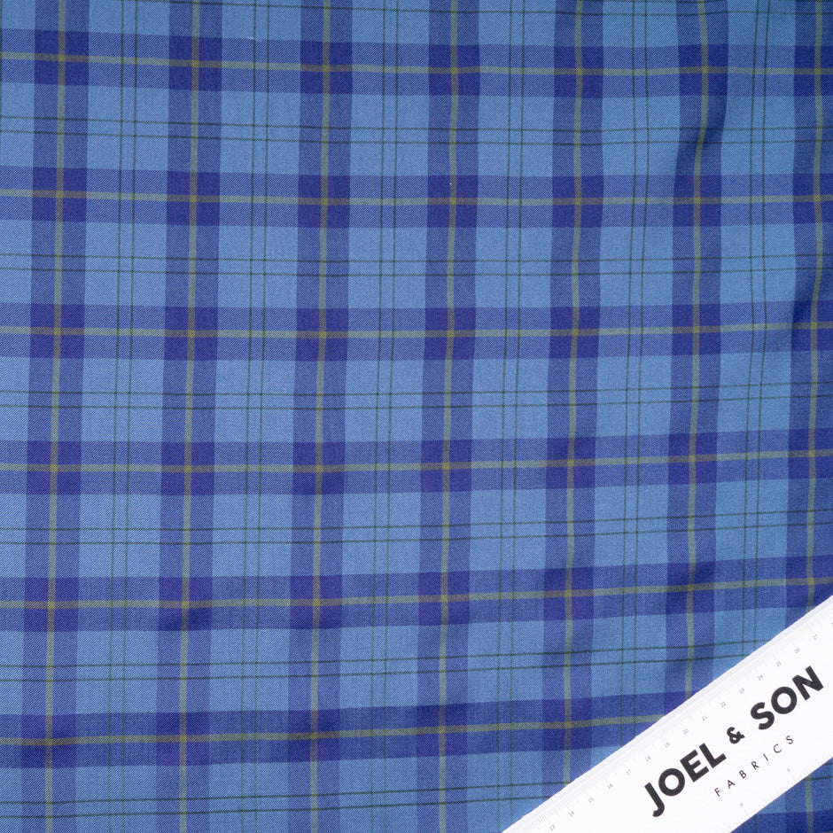 Blue Tartan Checkered Silk Twill