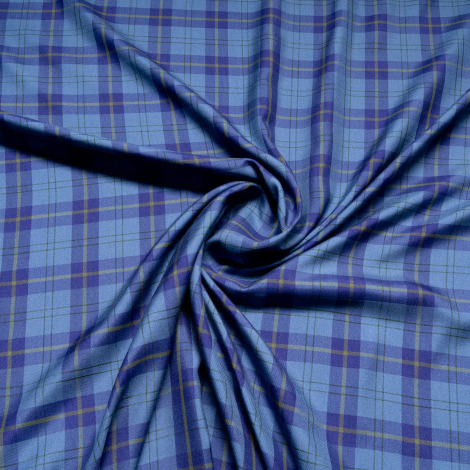 Blue Tartan Checkered Silk Twill