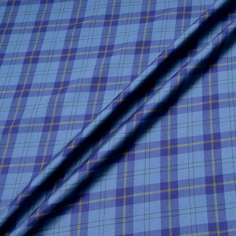 Blue Tartan Checkered Silk Twill