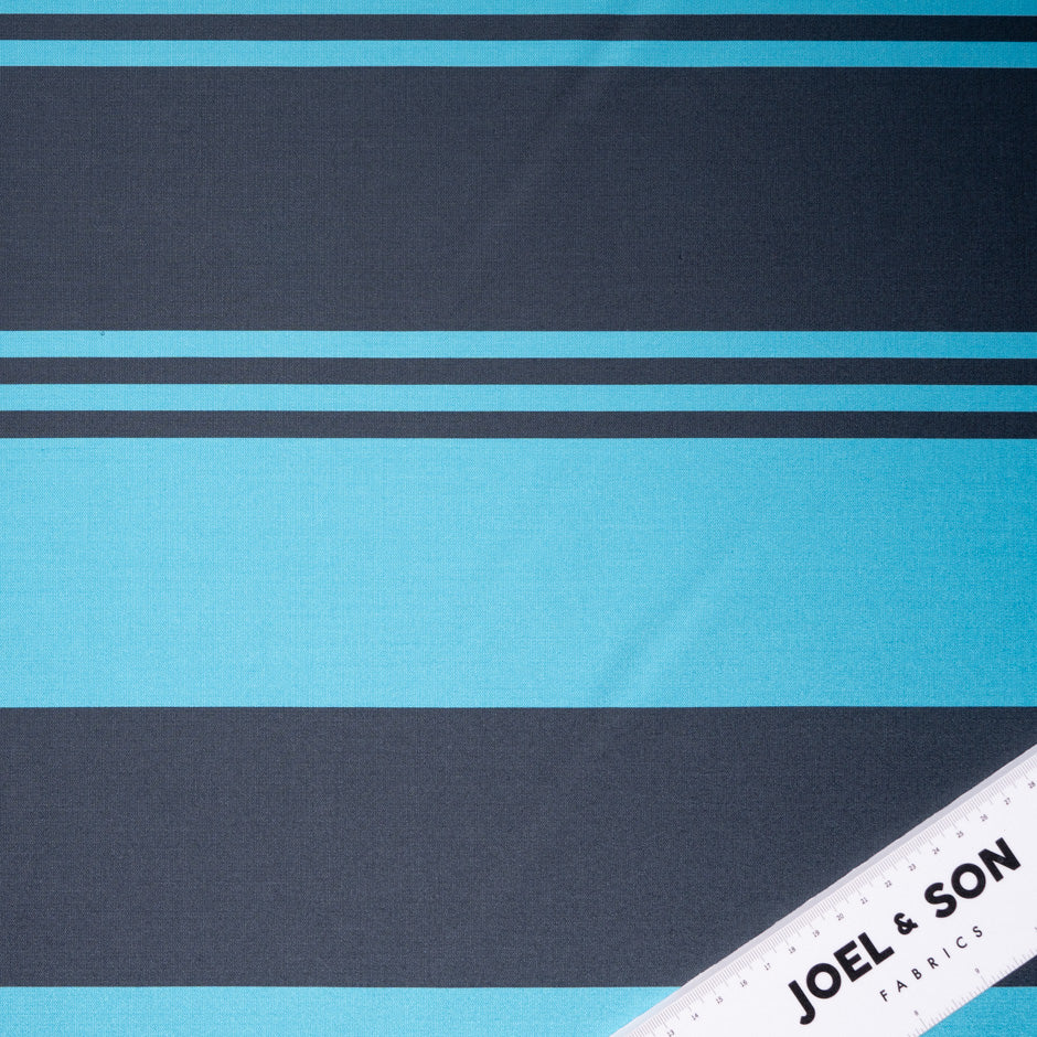 Turquoise & Blue Striped Silk Blend Shantung