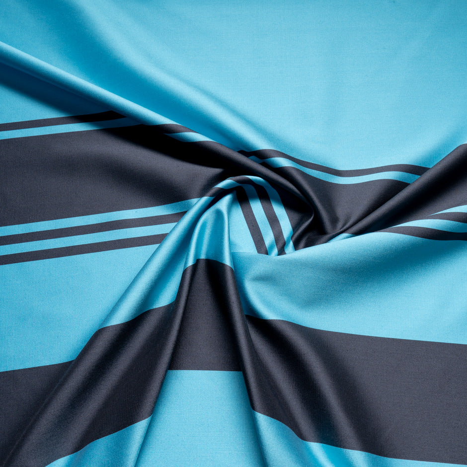 Turquoise & Blue Striped Silk Blend Shantung