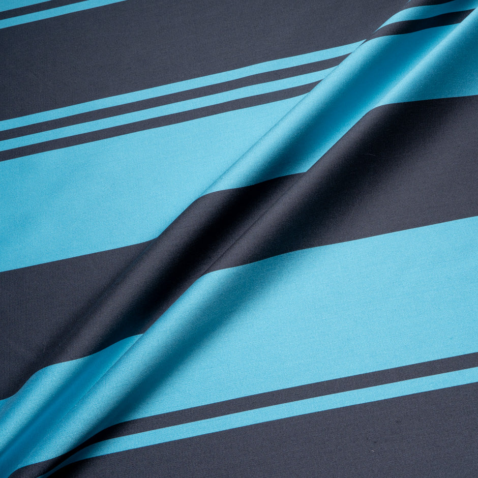 Turquoise & Blue Striped Silk Blend Shantung