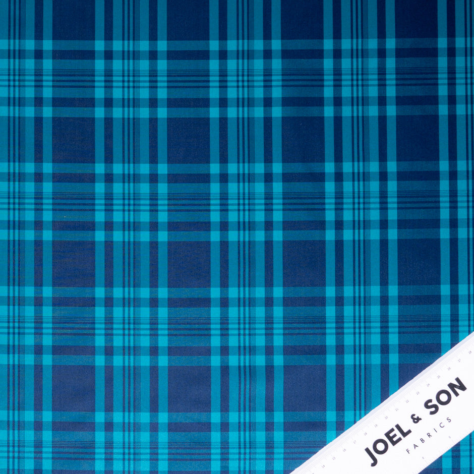 Sea Green & Blue Tartan Checkered Silk Blend