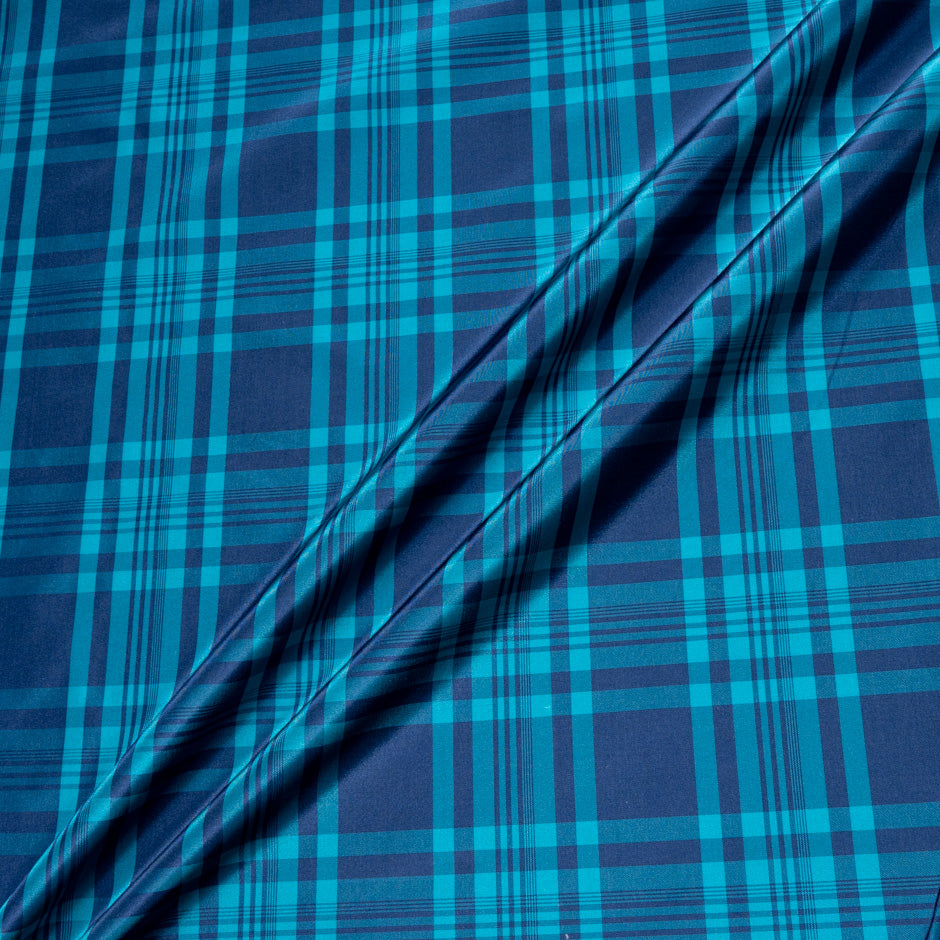 Sea Green & Blue Tartan Checkered Silk Blend