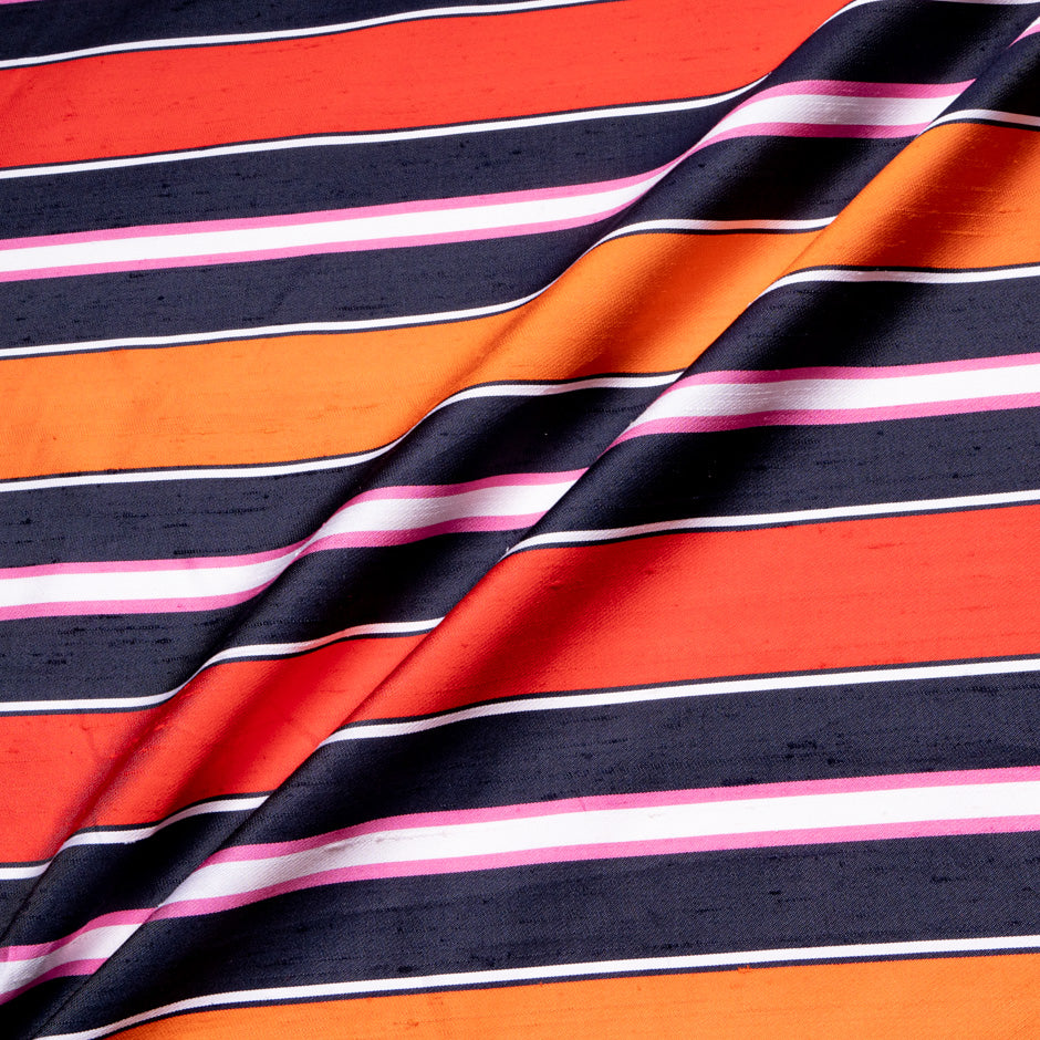 Multi-Coloured Striped Silk Blend Shantung
