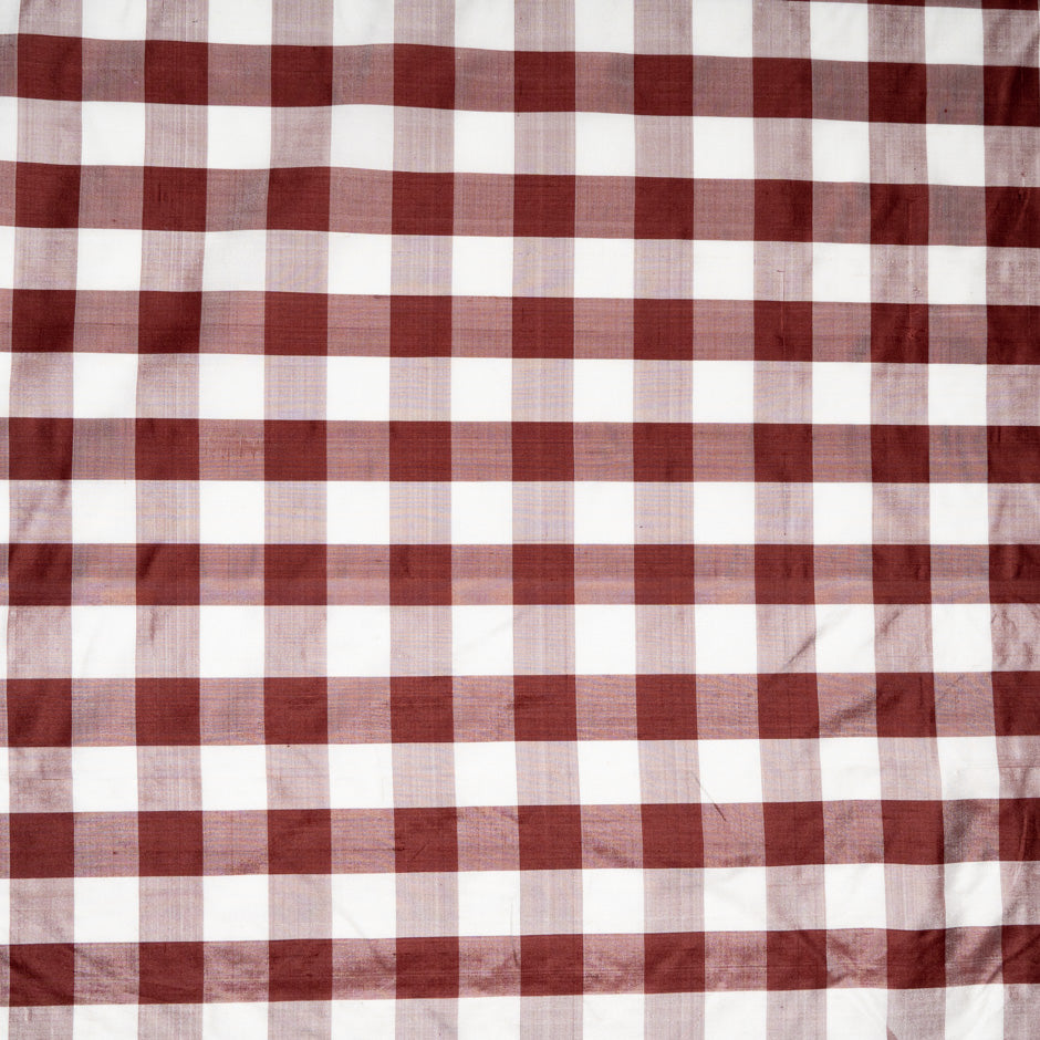 Red & White Checkered Silk Shantung