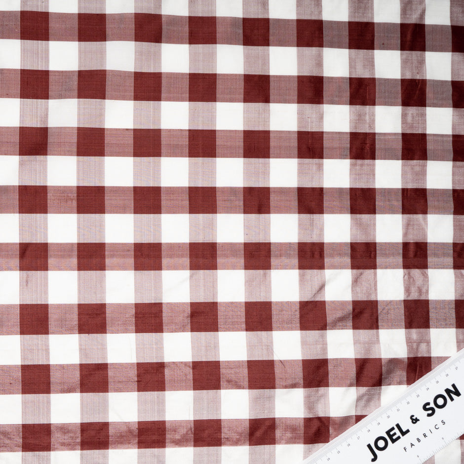 Red & White Checkered Silk Shantung