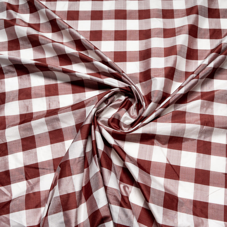 Red & White Checkered Silk Shantung