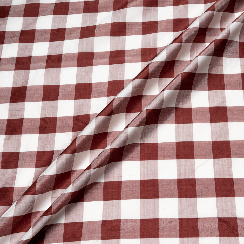 Red & White Checkered Silk Shantung