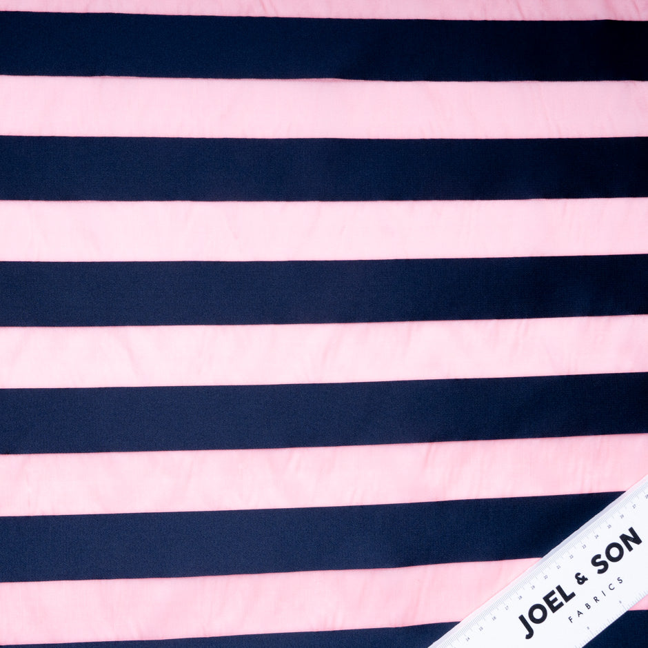 Candy Pink & Navy Blue Striped Silk Organza