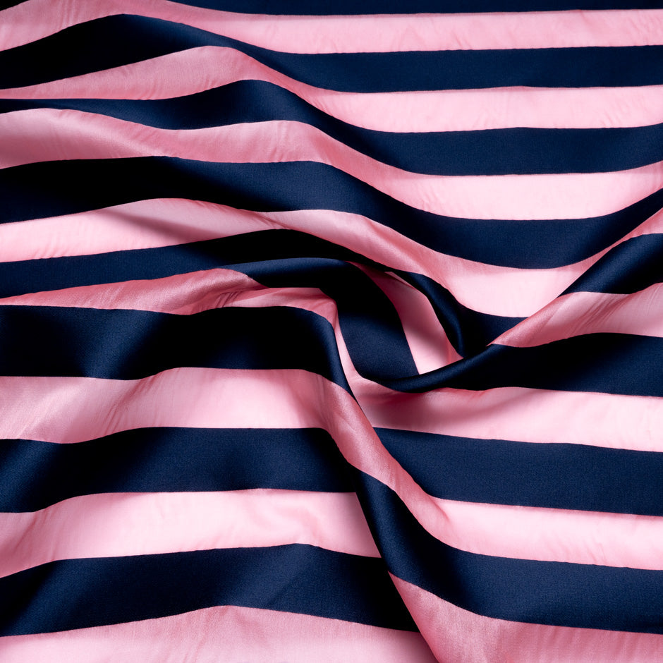 Candy Pink & Navy Blue Striped Silk Organza