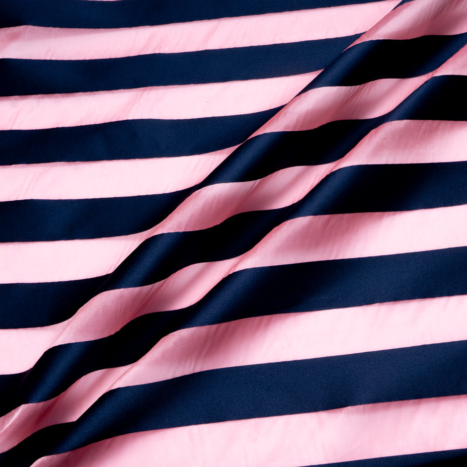 Candy Pink & Navy Blue Striped Silk Organza