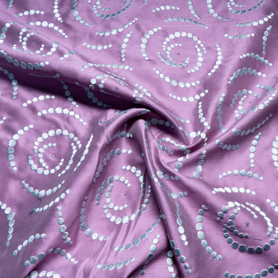 Soft Blue Embroidered Pink Silk Shantung