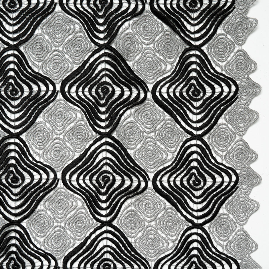 Silver Grey & Black Geometric Guipure Lace