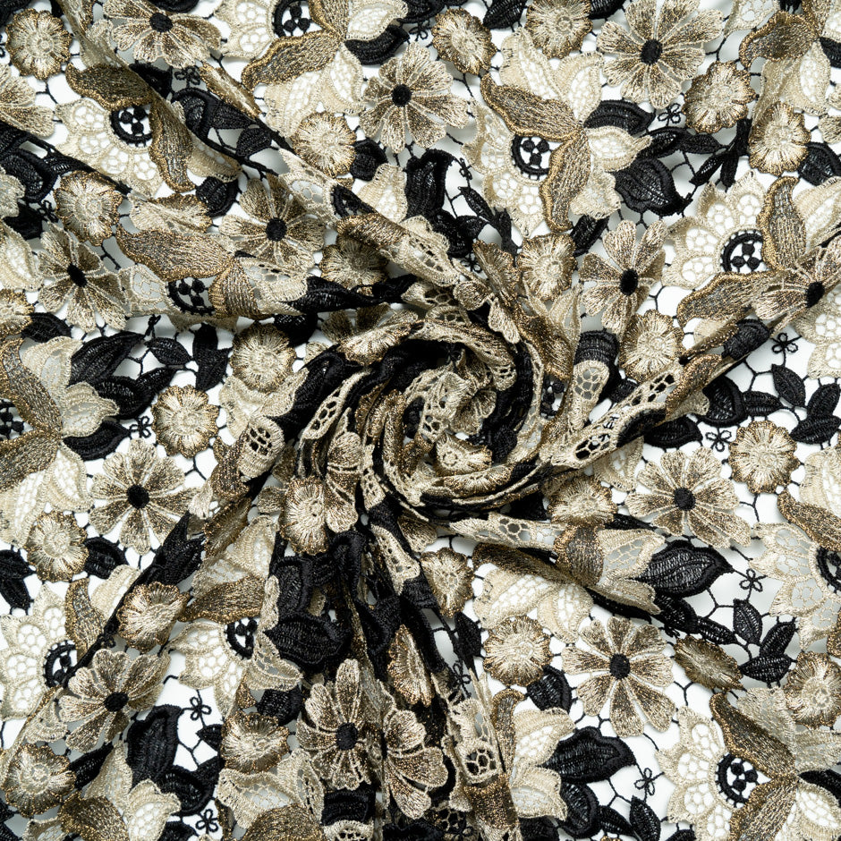 Gold & Black Floral Guipure Lace