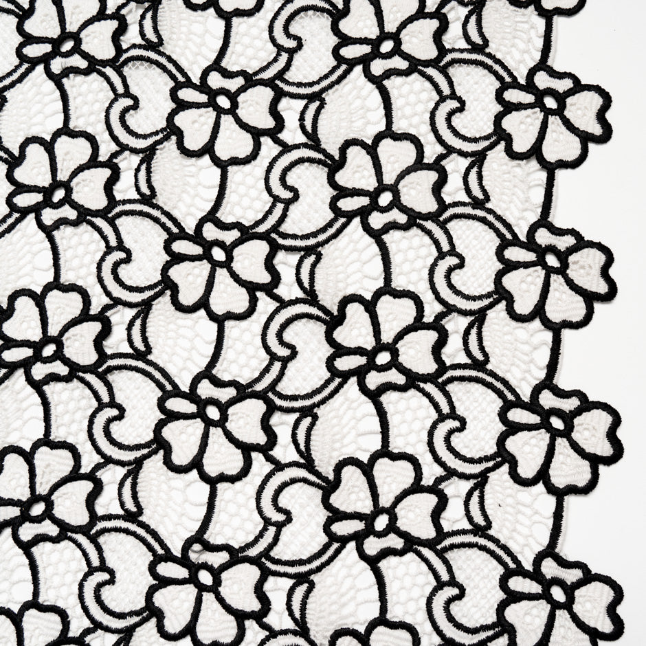 Monochrome Floral Cotton Blend Guipure Lace
