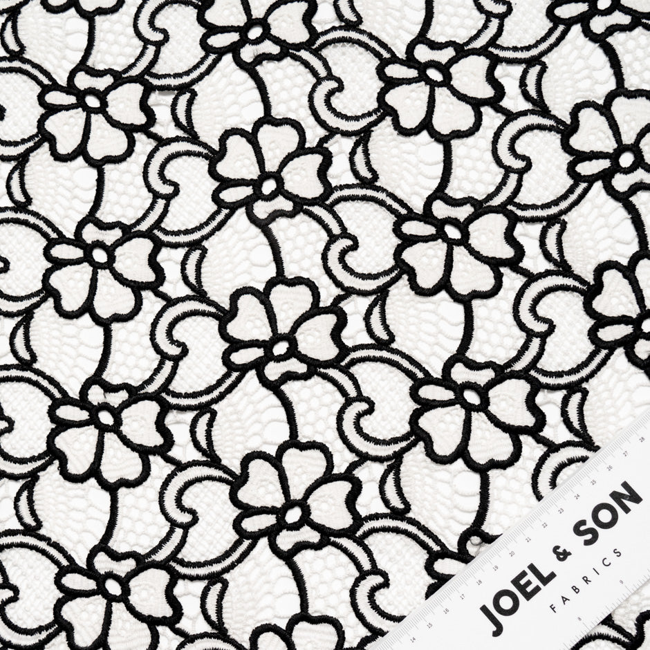 Monochrome Floral Cotton Blend Guipure Lace