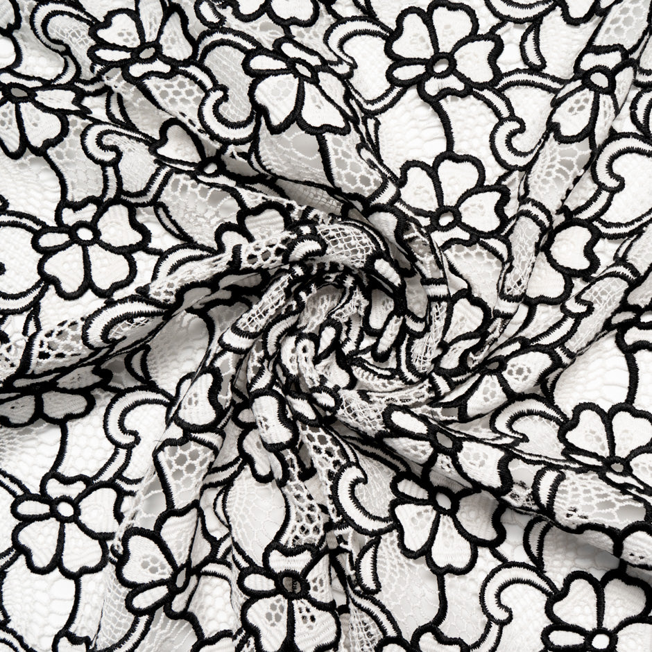 Monochrome Floral Cotton Blend Guipure Lace