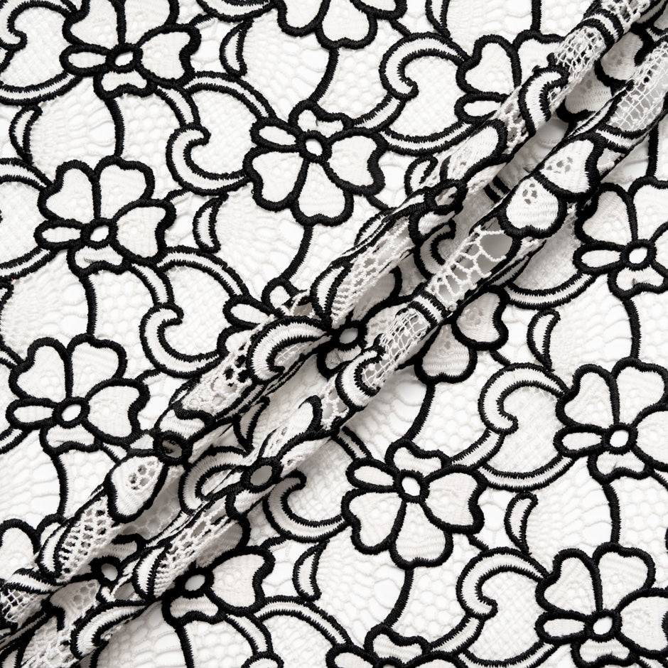 Monochrome Floral Cotton Blend Guipure Lace
