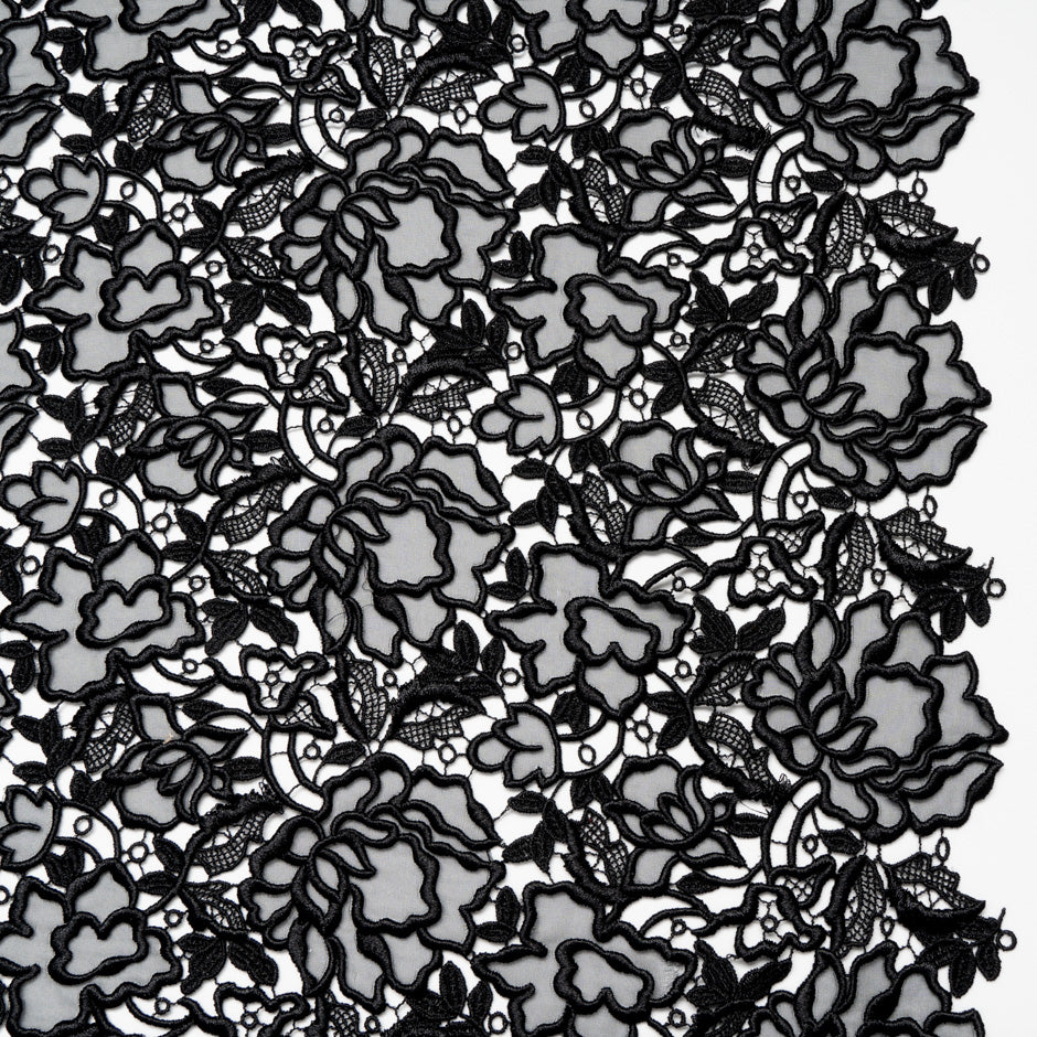 Black Floral Organza Guipure Lace