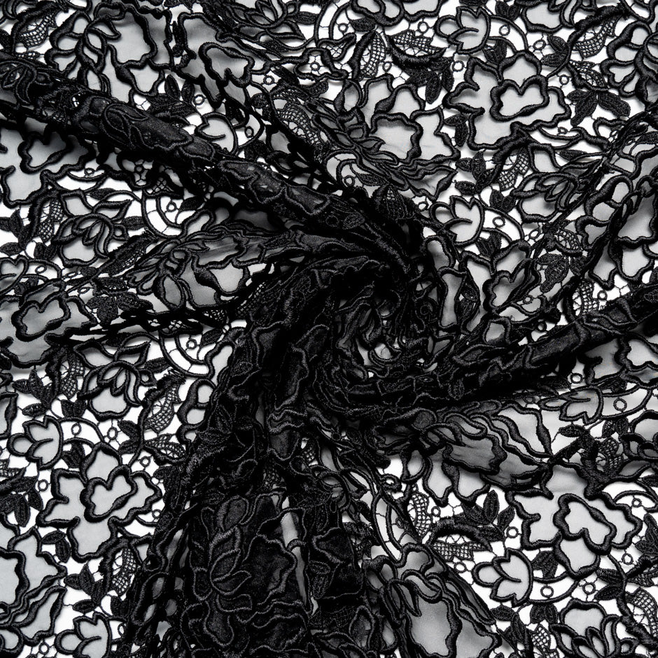 Black Floral Organza Guipure Lace