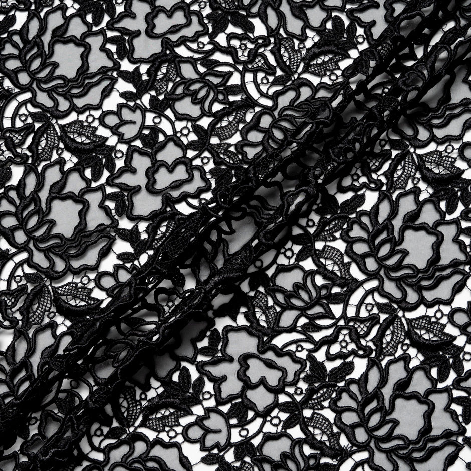 Black Floral Organza Guipure Lace
