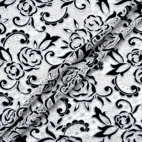 Grey & Black Velvet Leaf Guipure Lace