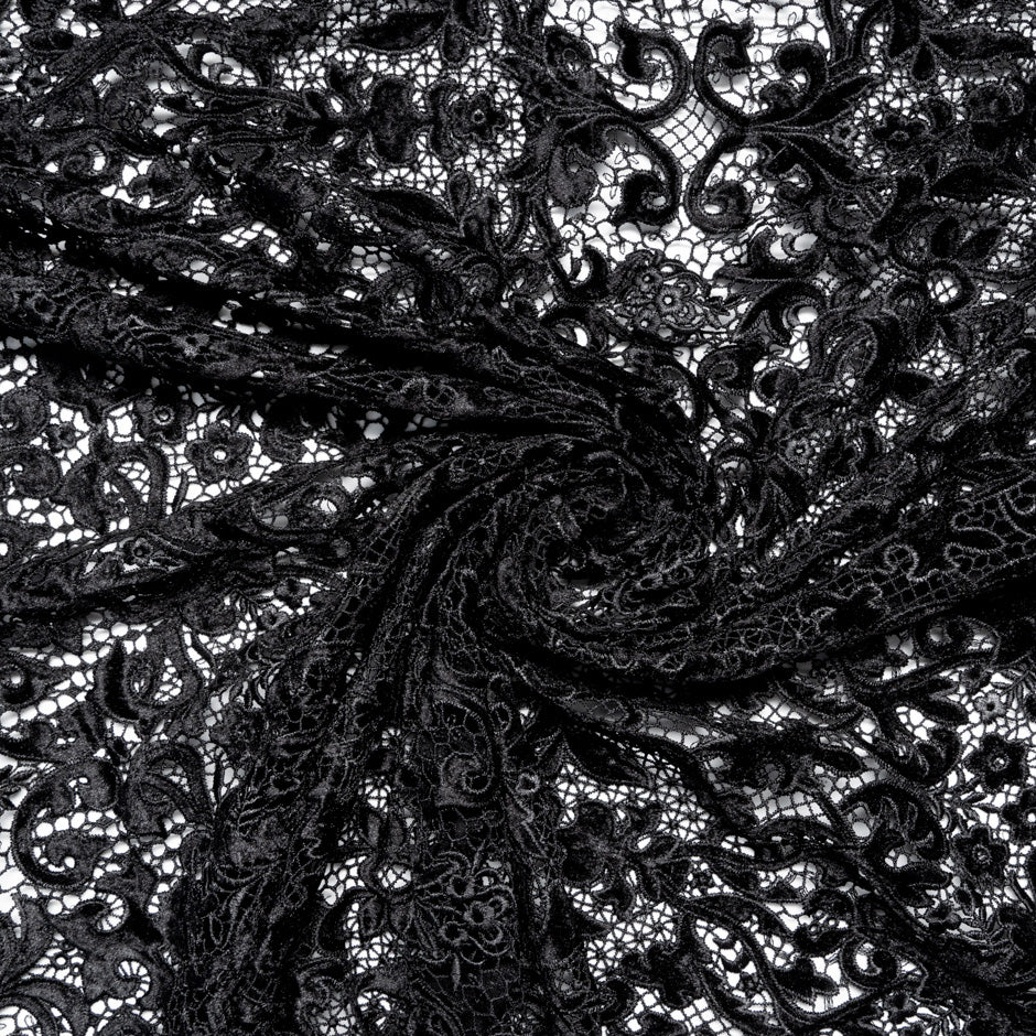Black Velvet Leaf Guipure Lace