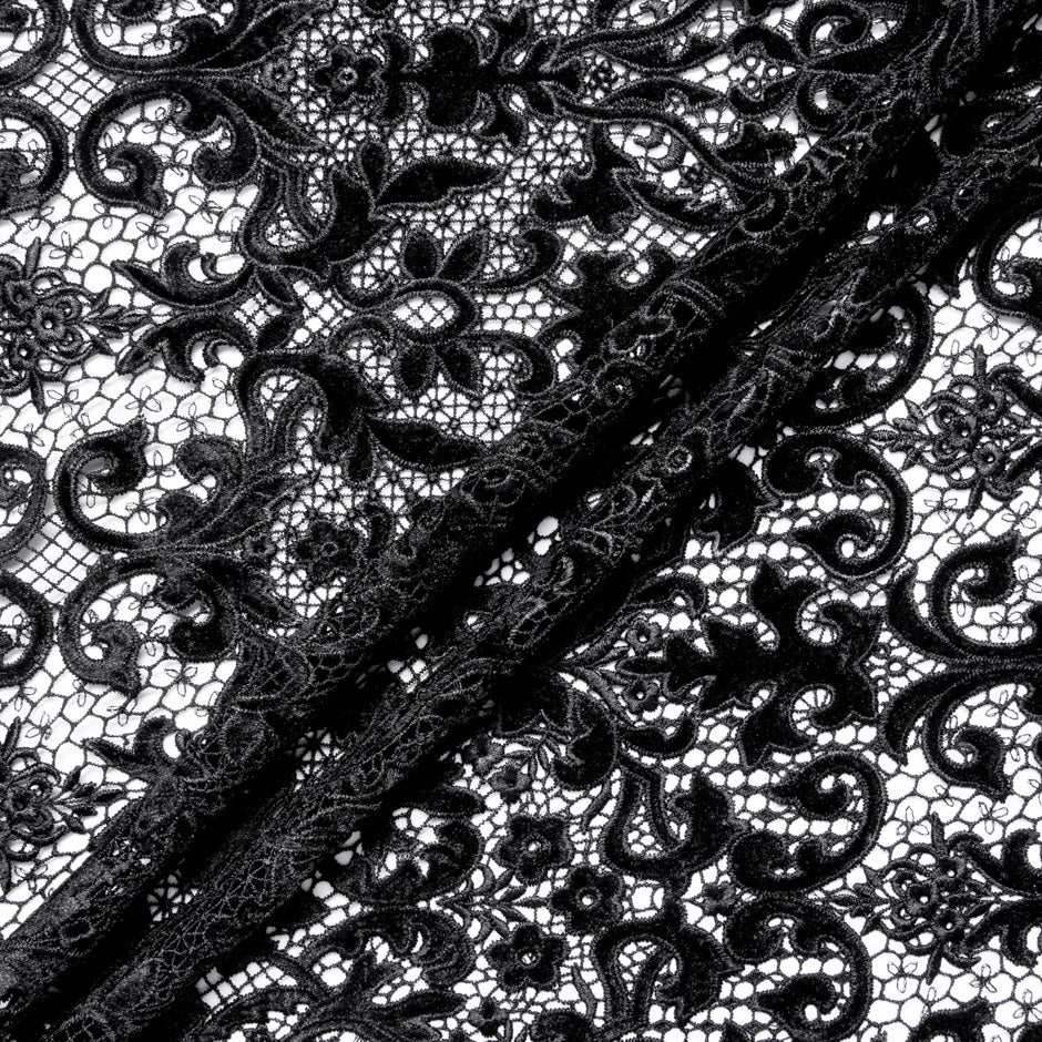 Black Velvet Leaf Guipure Lace
