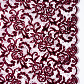 Bordeaux & Pink Velvet Leaf Guipure Lace