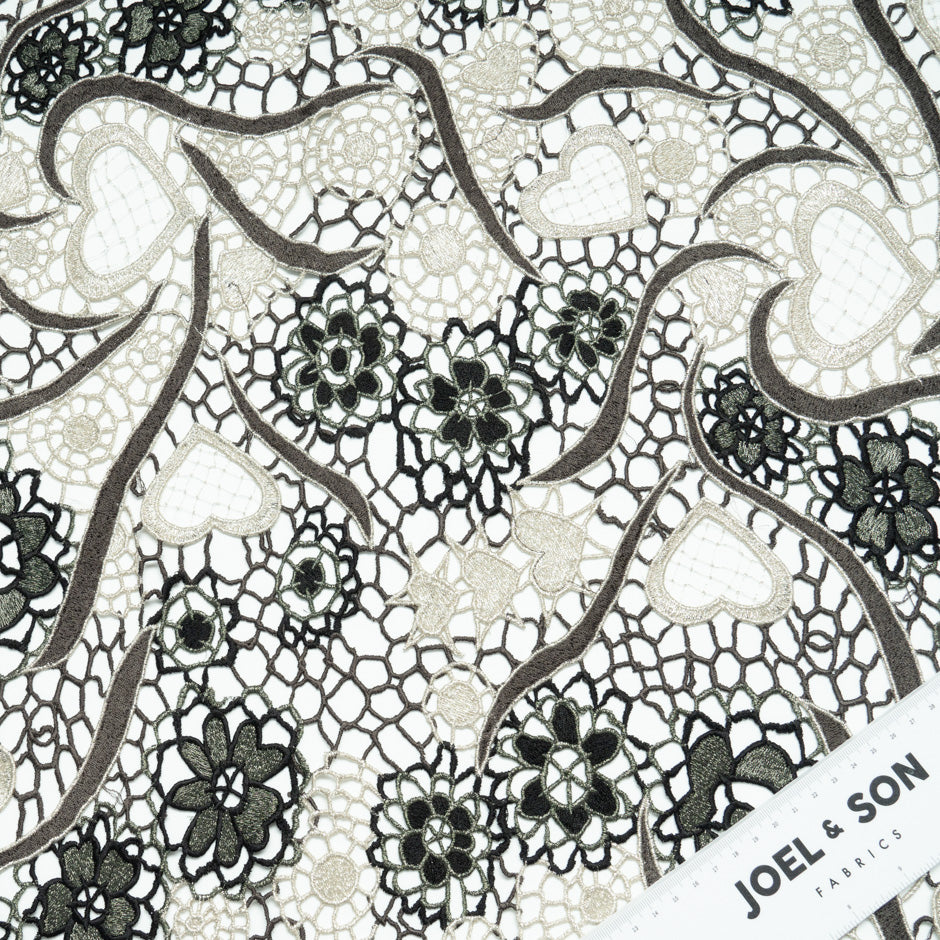 Khaki Green Metallic Guipure Lace