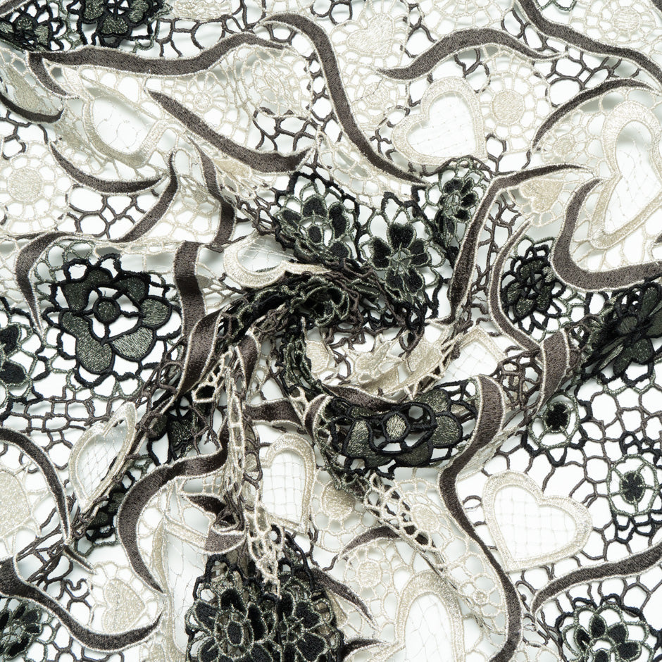 Khaki Green Metallic Guipure Lace
