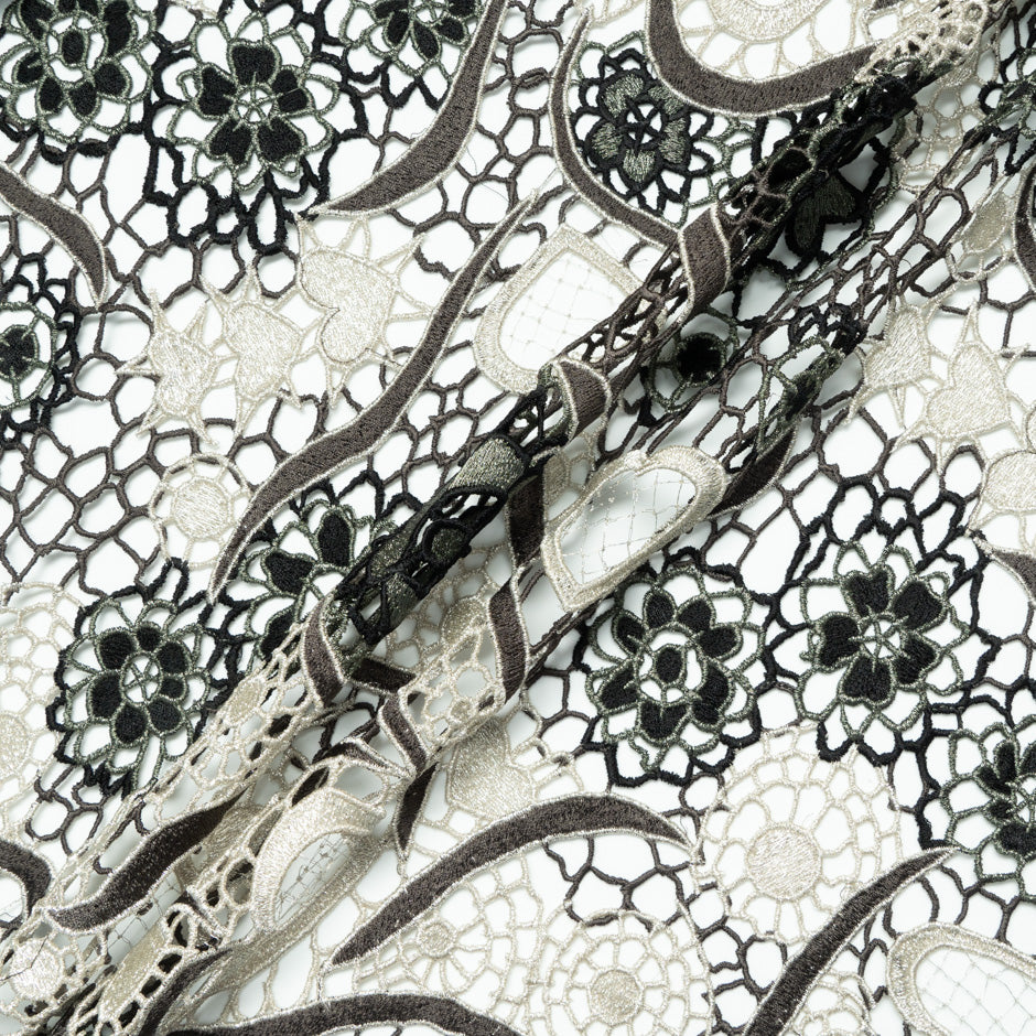 Khaki Green Metallic Guipure Lace