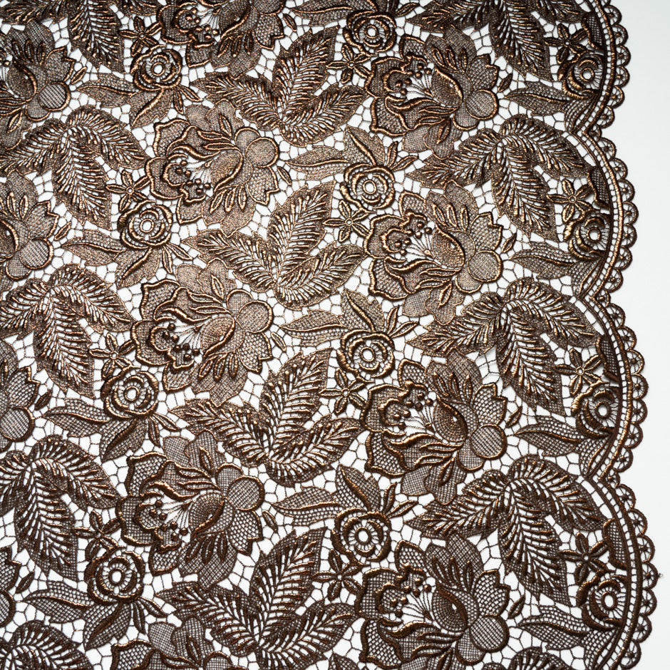Rich Brown Metallic Leaf Guipure Lace