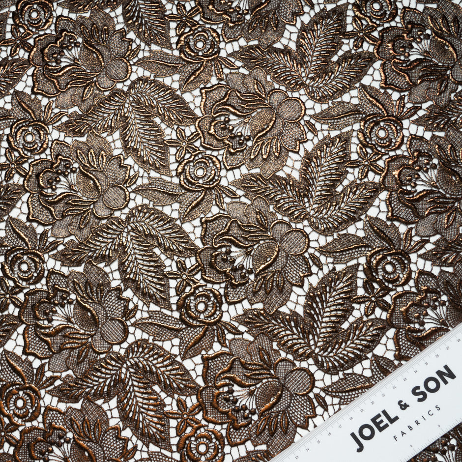 Rich Brown Metallic Leaf Guipure Lace