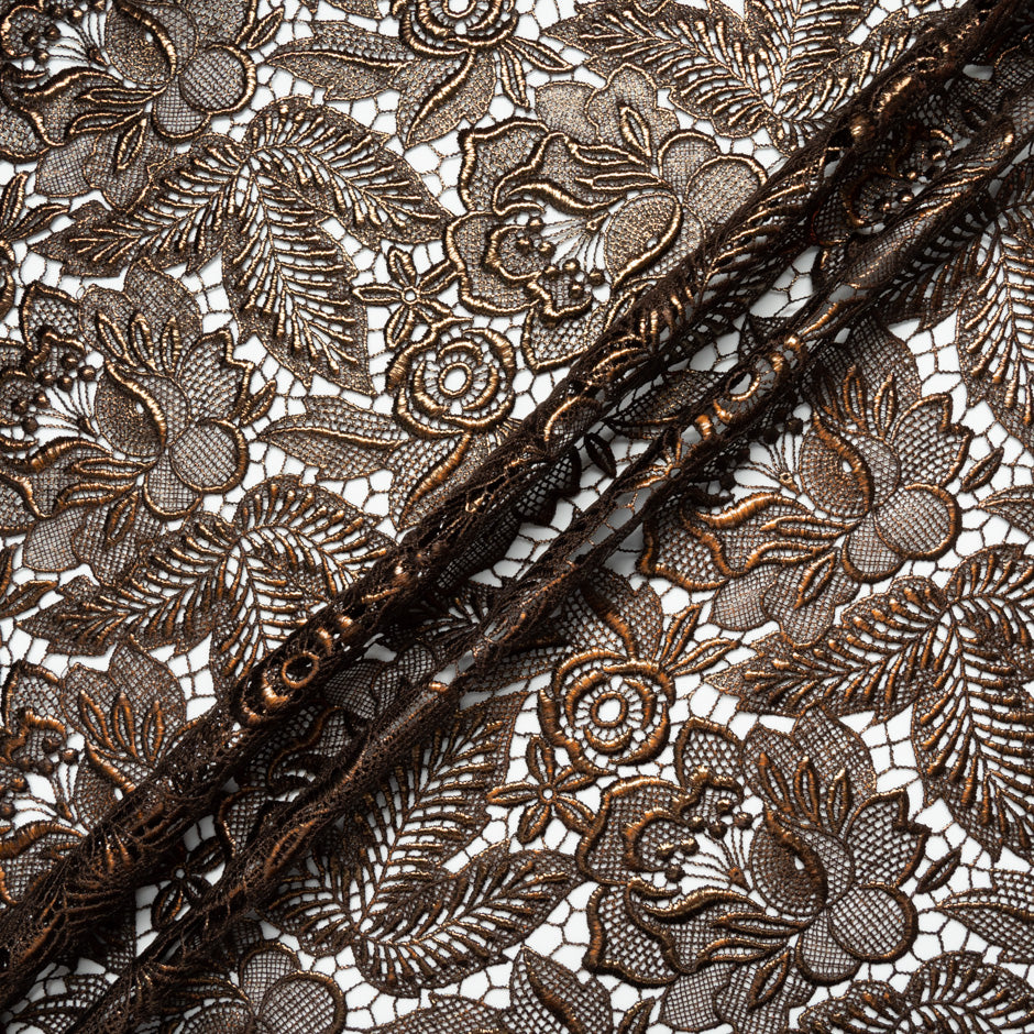 Rich Brown Metallic Leaf Guipure Lace