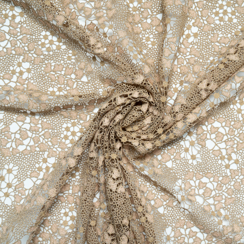 Champagne Petite Abstract Leaf Guipure Lace