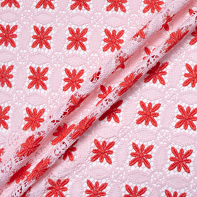 Red & Baby Pink Geometric Guipure Lace