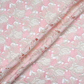Ivory Metallic & Pink Floral Guipure Lace