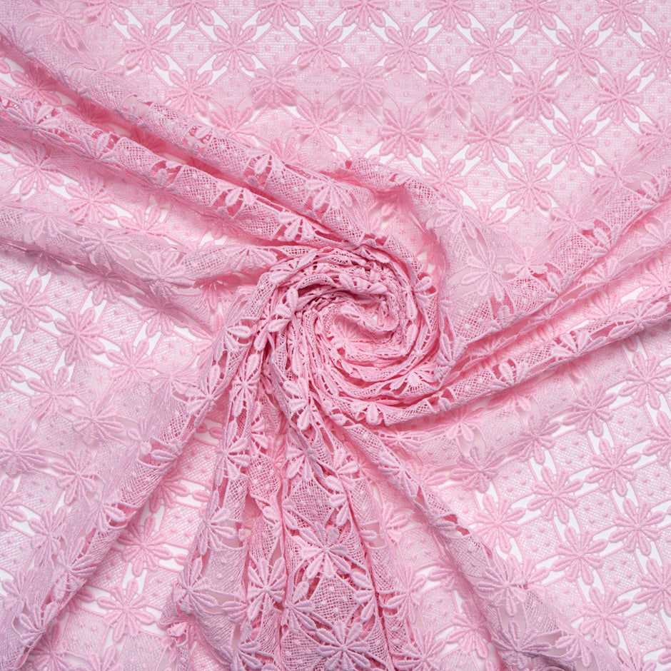 Candy Floss Pink Geometric Guipure Lace