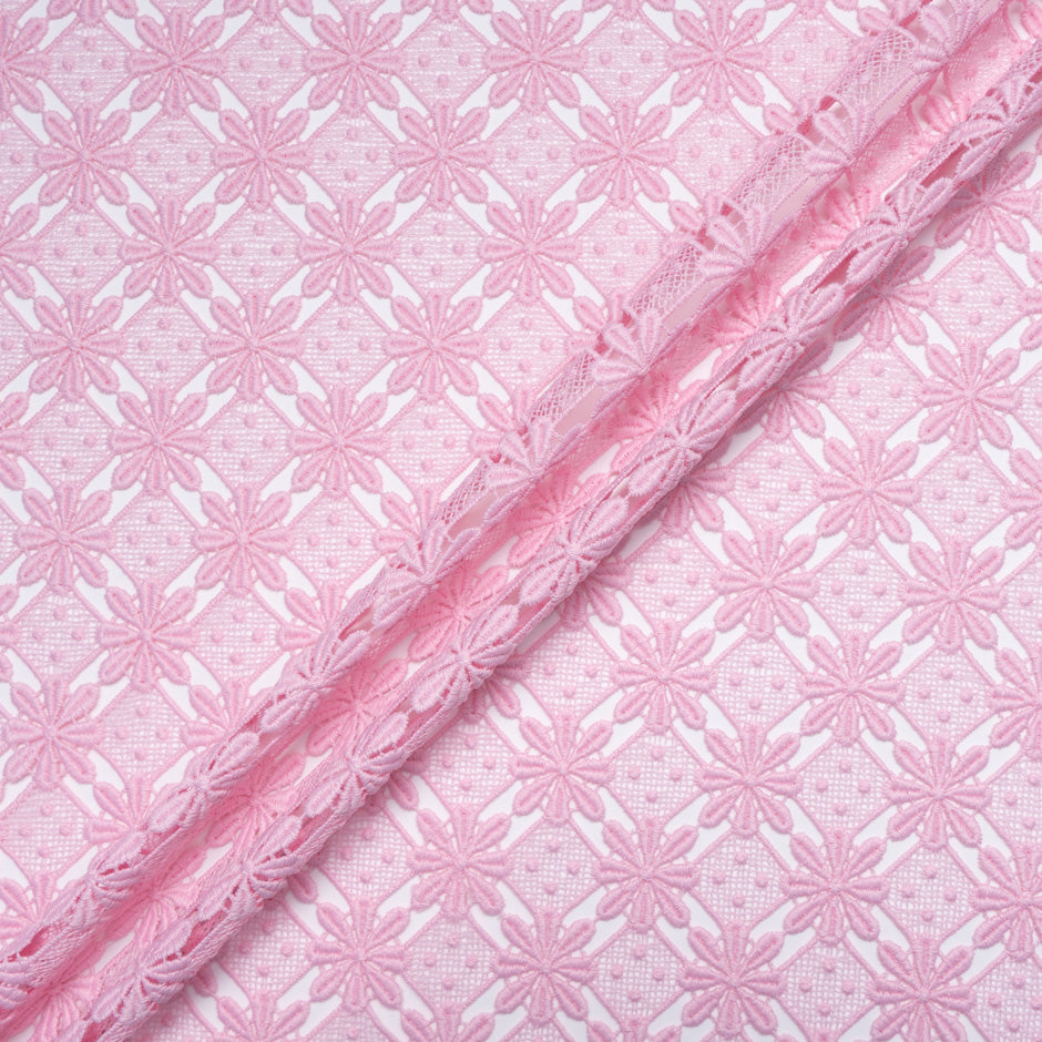 Candy Floss Pink Geometric Guipure Lace