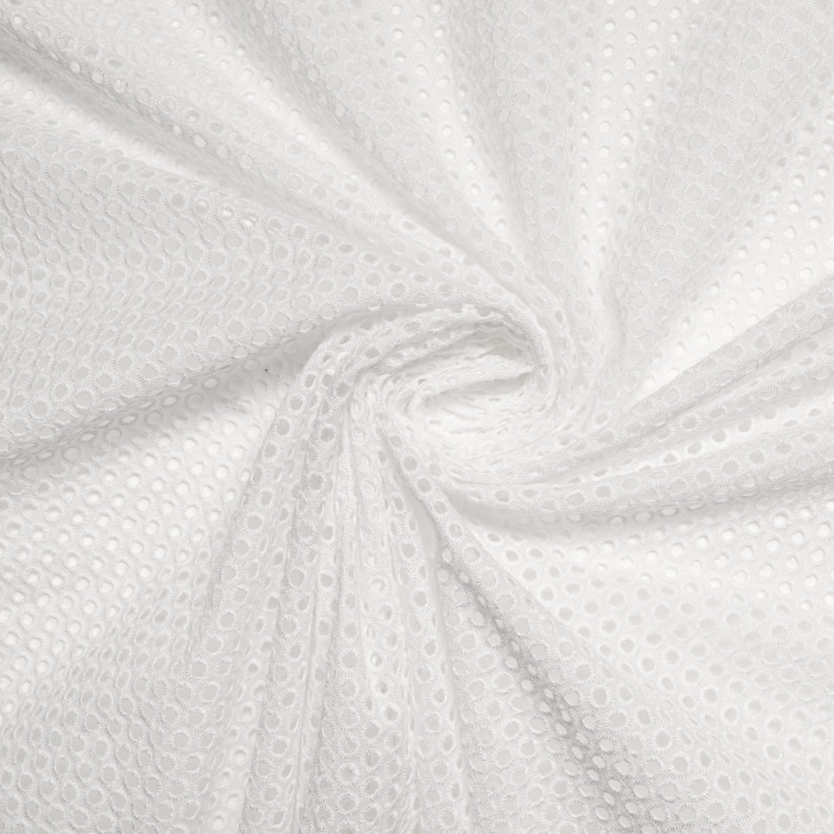 White Open Work Spot Embroidered Cotton