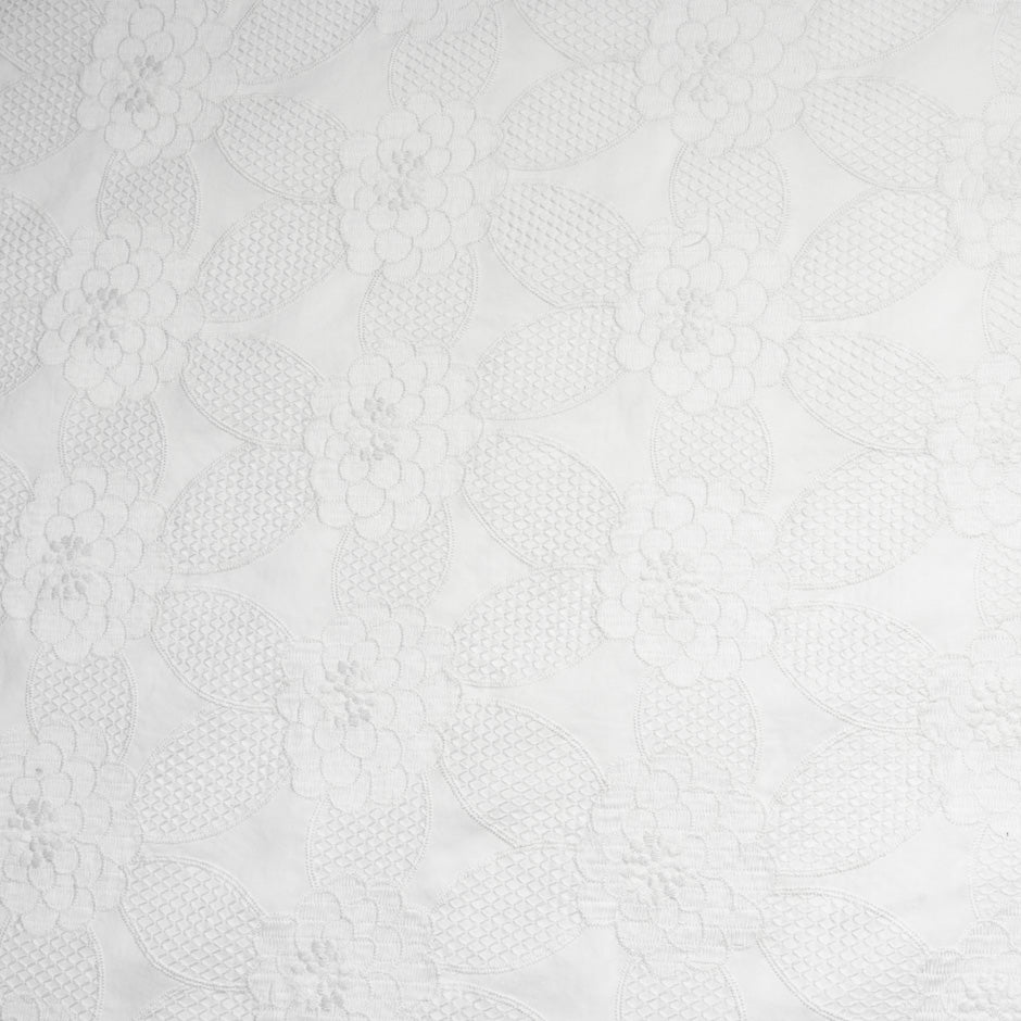 White Floral Embroidered Cotton Voile