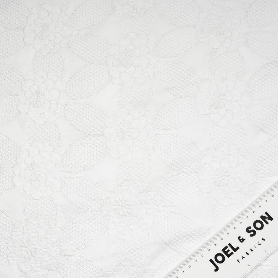 White Floral Embroidered Cotton Voile