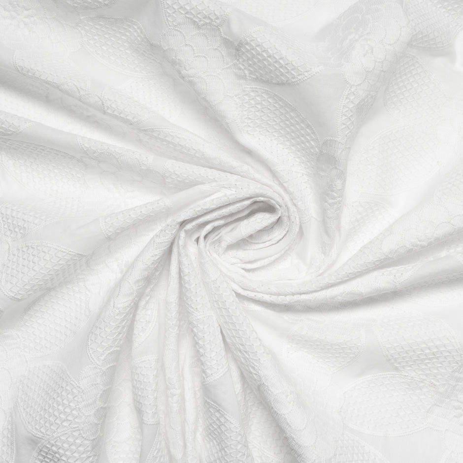 White Floral Embroidered Cotton Voile