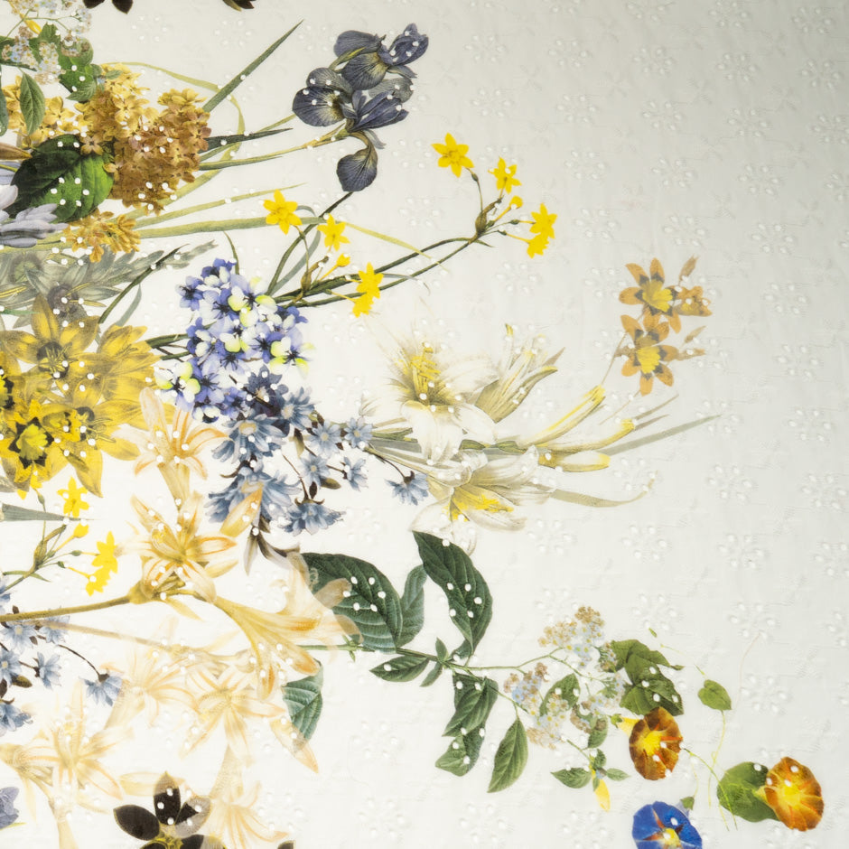 Bold Floral Printed Embroidered Cotton