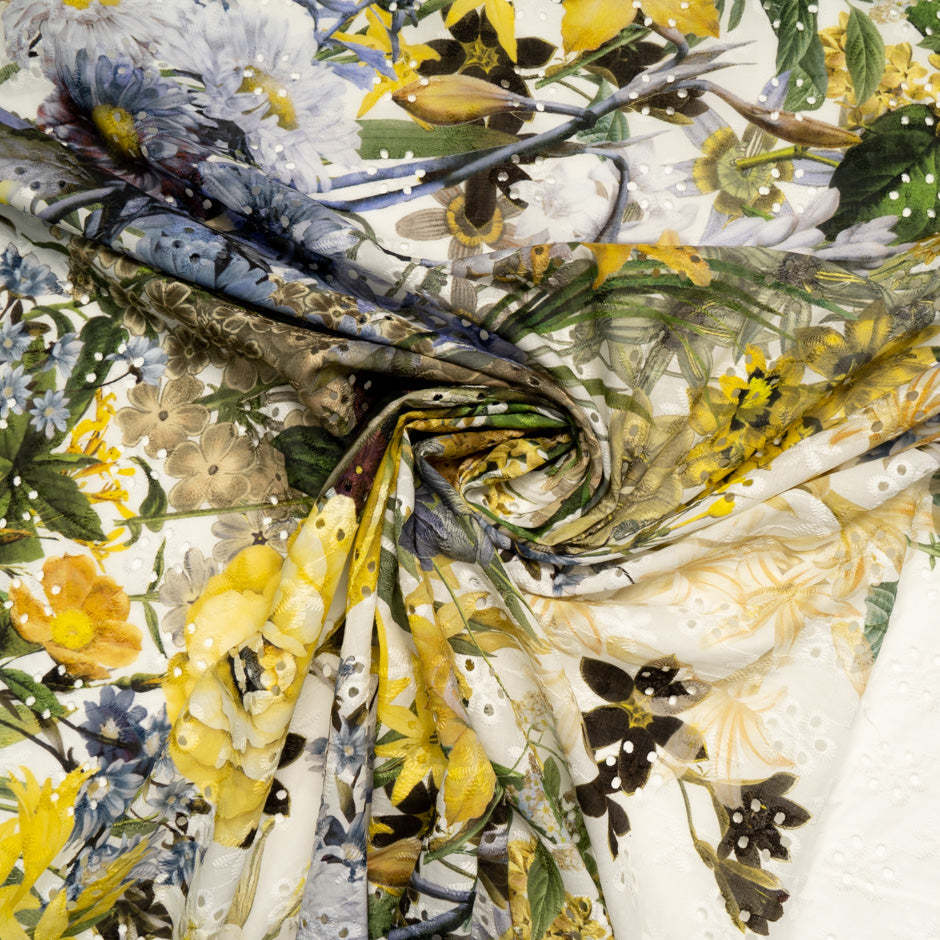 Bold Floral Printed Embroidered Cotton