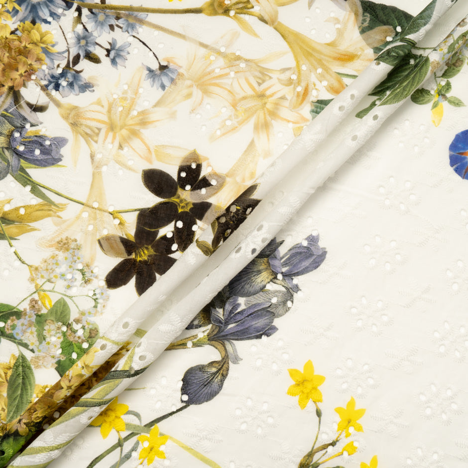 Bold Floral Printed Embroidered Cotton